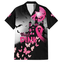 Personalized At Halloween We Think Pink Family Matching Off The Shoulder Long Sleeve Dress and Hawaiian Shirt Pink Ribbon Butterflies - Wonder Print Shop