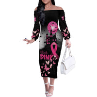 Personalized At Halloween We Think Pink Family Matching Off The Shoulder Long Sleeve Dress and Hawaiian Shirt Pink Ribbon Butterflies - Wonder Print Shop