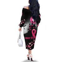 Personalized At Halloween We Think Pink Family Matching Off The Shoulder Long Sleeve Dress and Hawaiian Shirt Pink Ribbon Butterflies - Wonder Print Shop