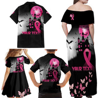 Personalized At Halloween We Think Pink Family Matching Off Shoulder Maxi Dress and Hawaiian Shirt Pink Ribbon Butterflies - Wonder Print Shop