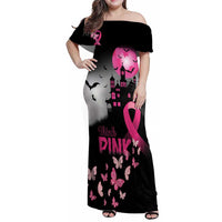 Personalized At Halloween We Think Pink Family Matching Off Shoulder Maxi Dress and Hawaiian Shirt Pink Ribbon Butterflies - Wonder Print Shop