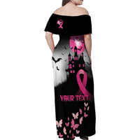 Personalized At Halloween We Think Pink Family Matching Off Shoulder Maxi Dress and Hawaiian Shirt Pink Ribbon Butterflies - Wonder Print Shop