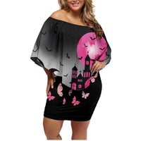 Personalized At Halloween We Think Pink Family Matching Off Shoulder Short Dress and Hawaiian Shirt Pink Ribbon Butterflies - Wonder Print Shop