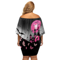 Personalized At Halloween We Think Pink Family Matching Off Shoulder Short Dress and Hawaiian Shirt Pink Ribbon Butterflies - Wonder Print Shop
