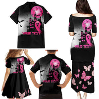 Personalized At Halloween We Think Pink Family Matching Puletasi and Hawaiian Shirt Pink Ribbon Butterflies - Wonder Print Shop