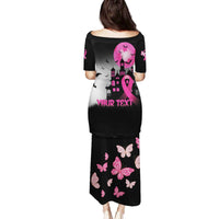 Personalized At Halloween We Think Pink Family Matching Puletasi and Hawaiian Shirt Pink Ribbon Butterflies - Wonder Print Shop