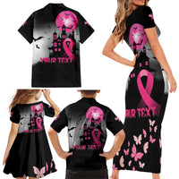 Personalized At Halloween We Think Pink Family Matching Short Sleeve Bodycon Dress and Hawaiian Shirt Pink Ribbon Butterflies - Wonder Print Shop
