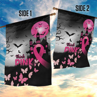 At Halloween We Think Pink Garden Flag Pink Ribbon Butterflies - Wonder Print Shop