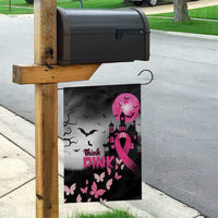At Halloween We Think Pink Garden Flag Pink Ribbon Butterflies - Wonder Print Shop