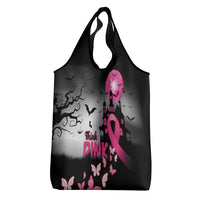 At Halloween We Think Pink Grocery Bag Pink Ribbon Butterflies