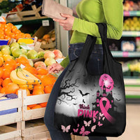 At Halloween We Think Pink Grocery Bag Pink Ribbon Butterflies