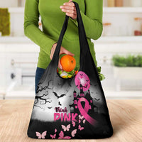 At Halloween We Think Pink Grocery Bag Pink Ribbon Butterflies