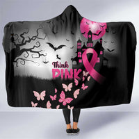 At Halloween We Think Pink Hooded Blanket Pink Ribbon Butterflies