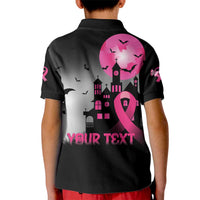 Personalized At Halloween We Think Pink Kid Polo Shirt Pink Ribbon Butterflies - Wonder Print Shop
