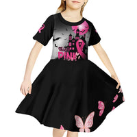 Personalized At Halloween We Think Pink Kid Short Sleeve Dress Pink Ribbon Butterflies - Wonder Print Shop