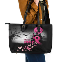 At Halloween We Think Pink Leather Tote Bag Pink Ribbon Butterflies - Wonder Print Shop