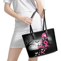 At Halloween We Think Pink Leather Tote Bag Pink Ribbon Butterflies - Wonder Print Shop