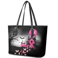 At Halloween We Think Pink Leather Tote Bag Pink Ribbon Butterflies - Wonder Print Shop