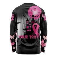 Personalized At Halloween We Think Pink Long Sleeve Shirt Pink Ribbon Butterflies - Wonder Print Shop