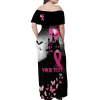 Personalized At Halloween We Think Pink Off Shoulder Maxi Dress Pink Ribbon Butterflies - Wonder Print Shop