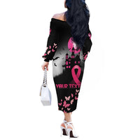 Personalized At Halloween We Think Pink Off The Shoulder Long Sleeve Dress Pink Ribbon Butterflies - Wonder Print Shop