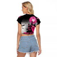 Personalized At Halloween We Think Pink Raglan Cropped T Shirt Pink Ribbon Butterflies - Wonder Print Shop