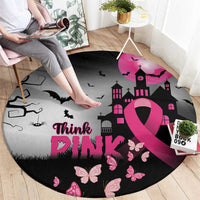 At Halloween We Think Pink Round Carpet Pink Ribbon Butterflies