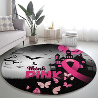 At Halloween We Think Pink Round Carpet Pink Ribbon Butterflies
