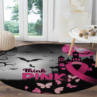 At Halloween We Think Pink Round Carpet Pink Ribbon Butterflies