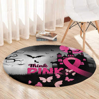 At Halloween We Think Pink Round Carpet Pink Ribbon Butterflies