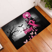 At Halloween We Think Pink Rubber Doormat Pink Ribbon Butterflies - Wonder Print Shop