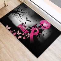 At Halloween We Think Pink Rubber Doormat Pink Ribbon Butterflies - Wonder Print Shop