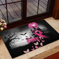 At Halloween We Think Pink Rubber Doormat Pink Ribbon Butterflies - Wonder Print Shop