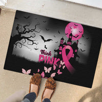 At Halloween We Think Pink Rubber Doormat Pink Ribbon Butterflies - Wonder Print Shop