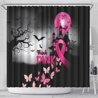 At Halloween We Think Pink Shower Curtain Pink Ribbon Butterflies