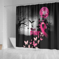 At Halloween We Think Pink Shower Curtain Pink Ribbon Butterflies