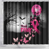 At Halloween We Think Pink Shower Curtain Pink Ribbon Butterflies