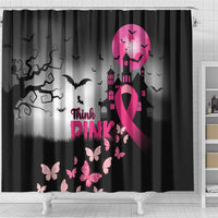 At Halloween We Think Pink Shower Curtain Pink Ribbon Butterflies