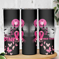 Personalized At Halloween We Think Pink Skinny Tumbler Pink Ribbon Butterflies - Wonder Print Shop