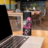 Personalized At Halloween We Think Pink Skinny Tumbler Pink Ribbon Butterflies - Wonder Print Shop