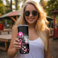 Personalized At Halloween We Think Pink Skinny Tumbler Pink Ribbon Butterflies - Wonder Print Shop