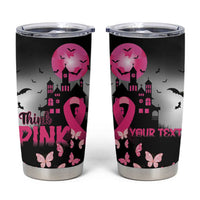 Personalized At Halloween We Think Pink Tumbler Cup Pink Ribbon Butterflies - Wonder Print Shop