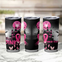 Personalized At Halloween We Think Pink Tumbler Cup Pink Ribbon Butterflies - Wonder Print Shop