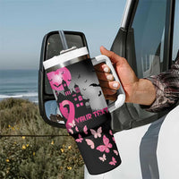 Personalized At Halloween We Think Pink Tumbler With Handle Pink Ribbon Butterflies - Wonder Print Shop