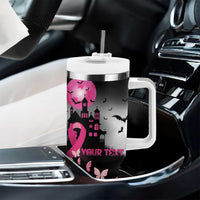 Personalized At Halloween We Think Pink Tumbler With Handle Pink Ribbon Butterflies - Wonder Print Shop