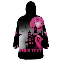 Personalized At Halloween We Think Pink Wearable Blanket Hoodie Pink Ribbon Butterflies - Wonder Print Shop