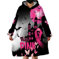 Personalized At Halloween We Think Pink Wearable Blanket Hoodie Pink Ribbon Butterflies - Wonder Print Shop
