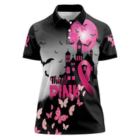 Personalized At Halloween We Think Pink Women Polo Shirt Pink Ribbon Butterflies - Wonder Print Shop