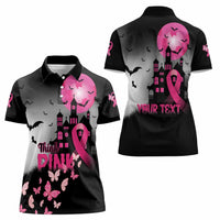 Personalized At Halloween We Think Pink Women Polo Shirt Pink Ribbon Butterflies - Wonder Print Shop