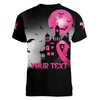 Personalized At Halloween We Think Pink Women V-Neck T-Shirt Pink Ribbon Butterflies - Wonder Print Shop